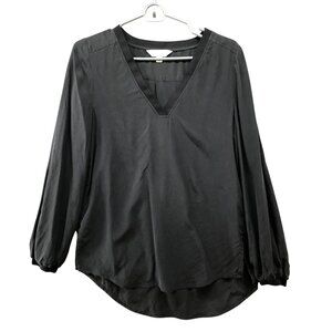 Autograph (M&S) 100% Silk Long Sleeve Blouse Womens 4 (S) UK‎ 8 Black V-Neck